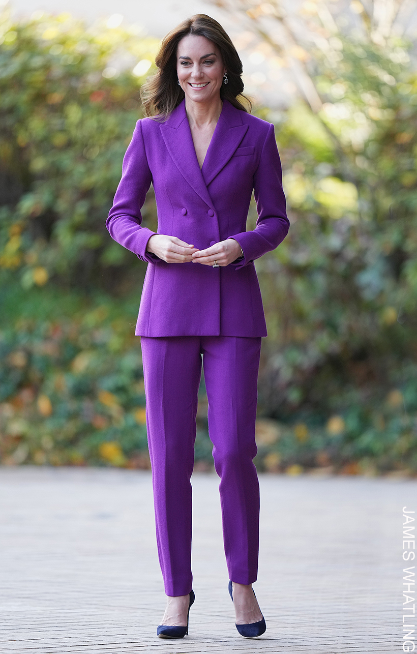 The Princess of Wales looks eye-catching in this vivid purple suit.