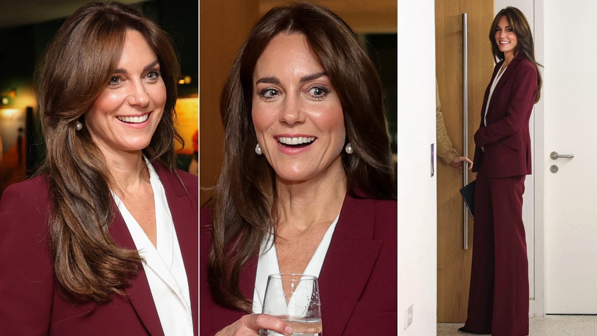 Kate Middleton’s burgundy suit at Shaping Us Symposium reception
