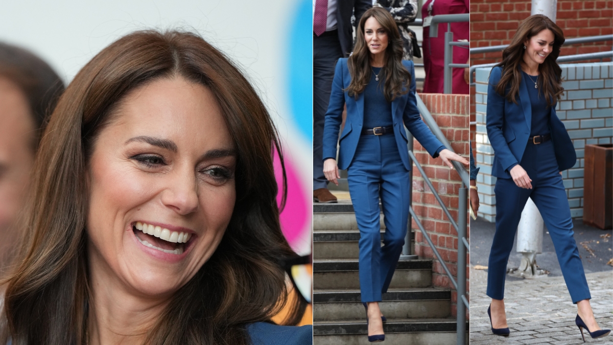 Kate Middleton in blue suit for Evelina London Children's Hospital