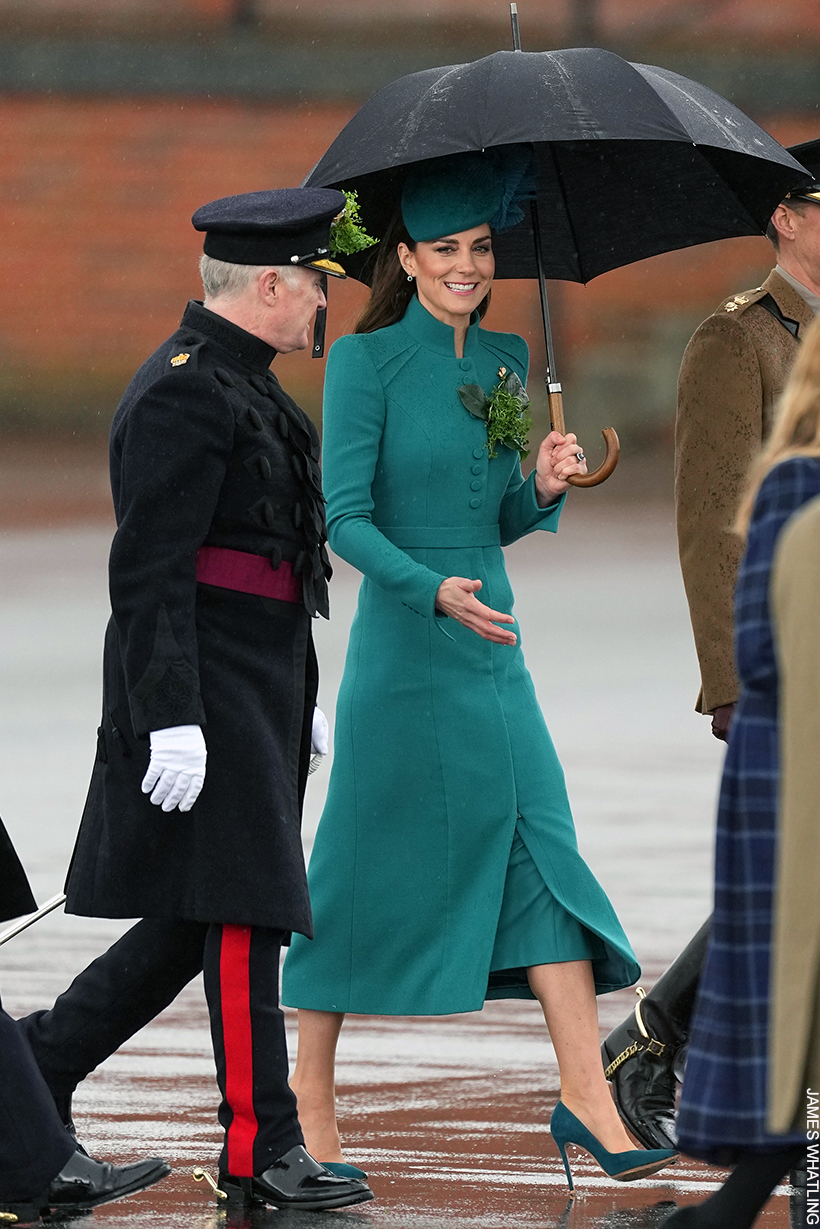 Princess Kate wears a gorgeous green-blue military coat dress with matching accessories 