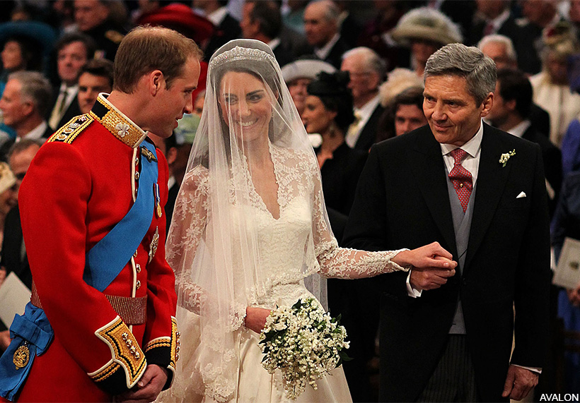 Kate Middleton inside Westminster Abbey on her wedding day wearing the Cartier Halo Tiara