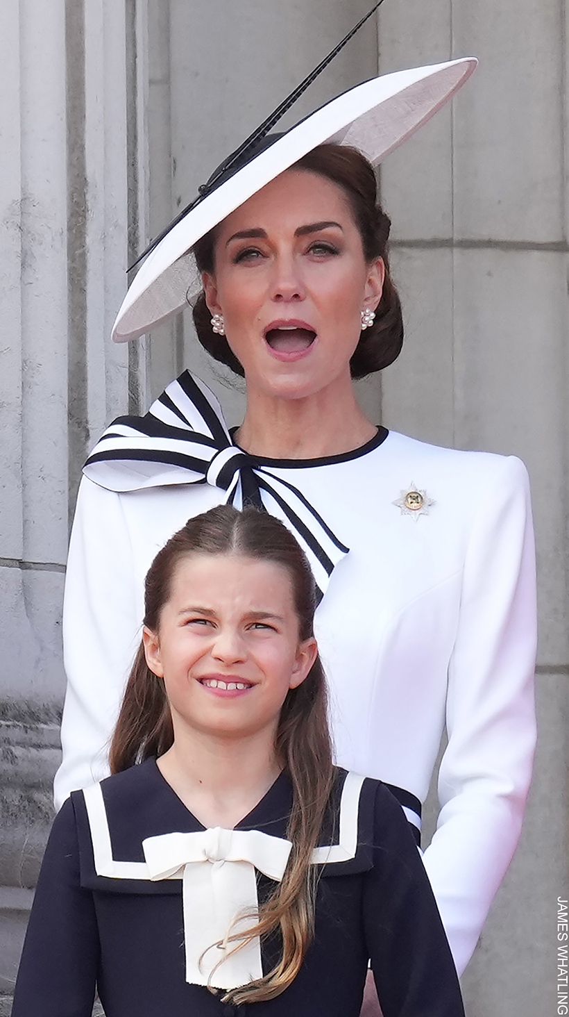 Kate Middleton wearing her Philip Treacy hat and Jenny Packham dress with bow. 