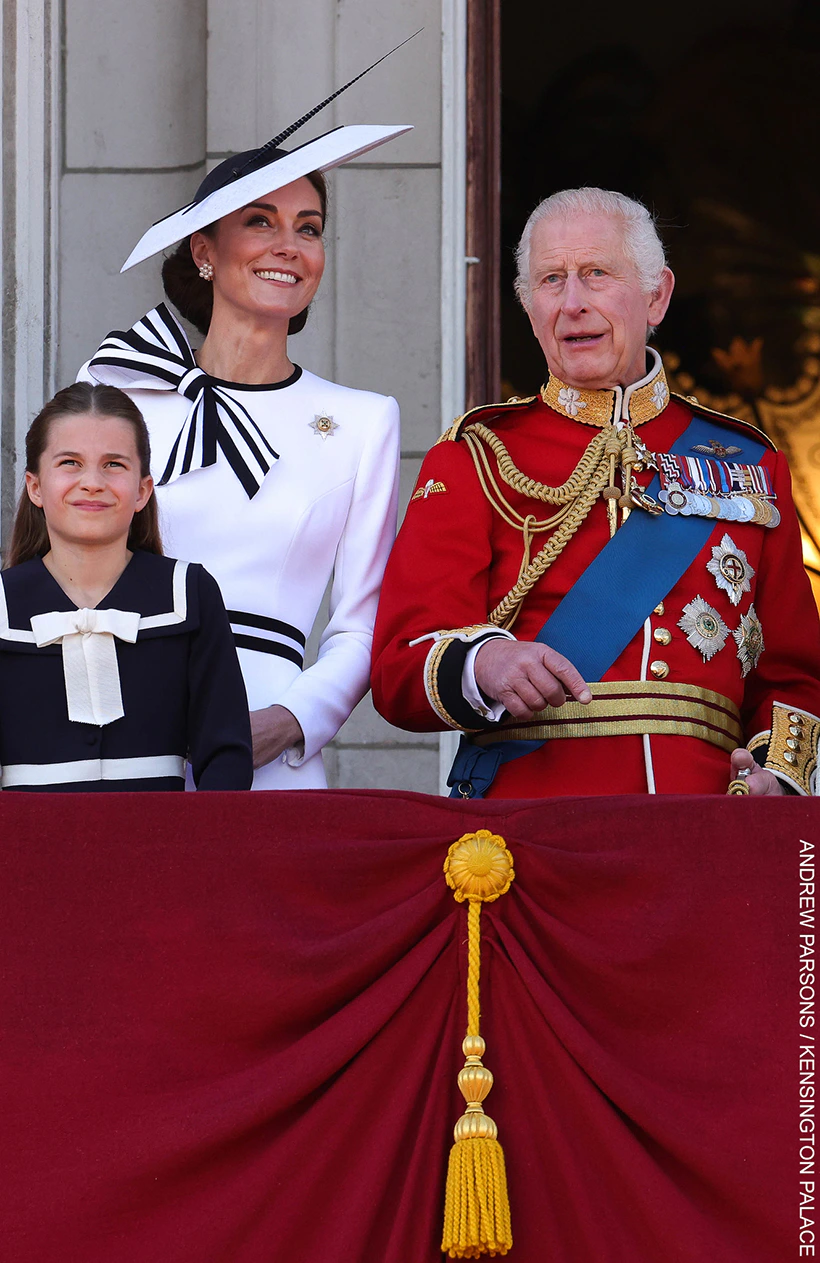 Kate, Charles and Charlotte at Trooping the Colour, on the balcony of Buckingham Palace