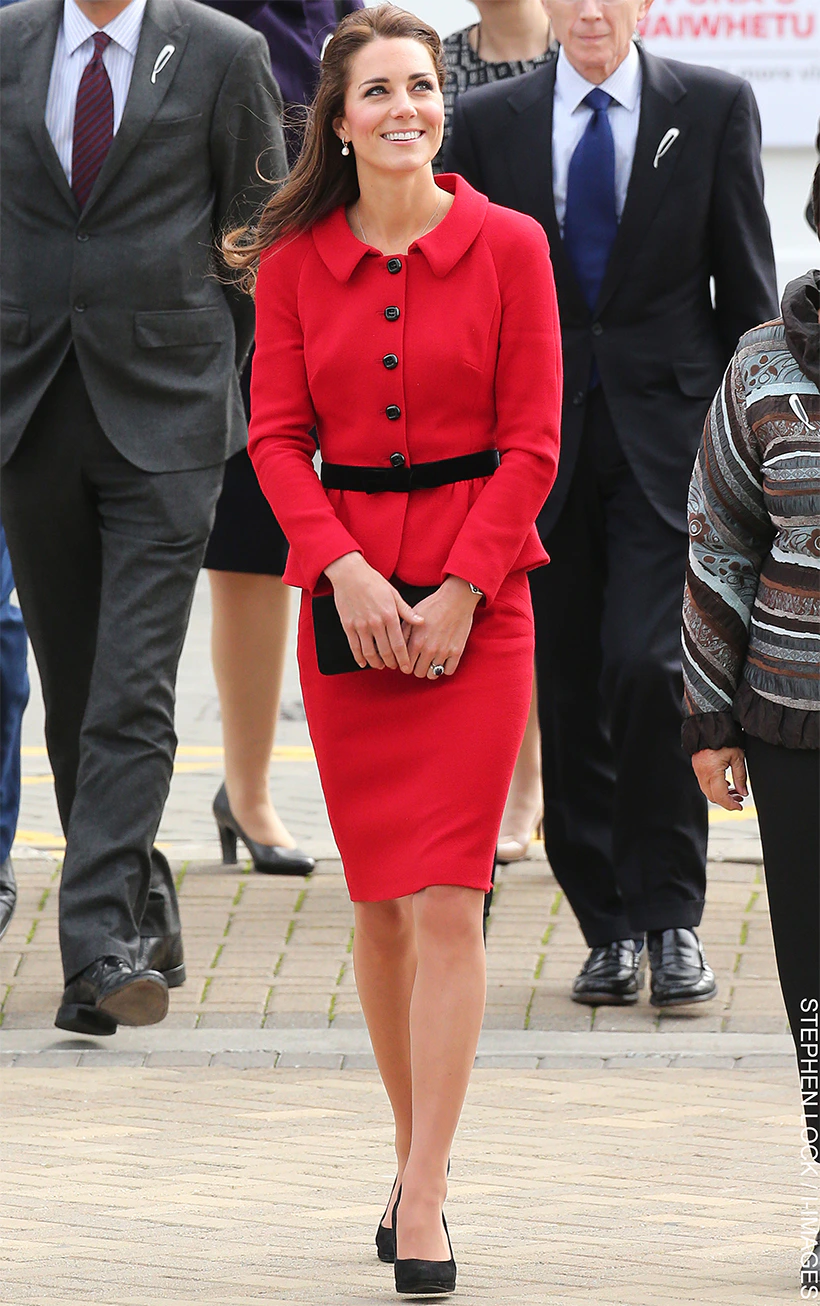 9 times Kate Middleton altered & upcycled her outfits 4 Kate Middleton wearing a striking red Luisa Spagnoli suit during her visit to Christchurch.
