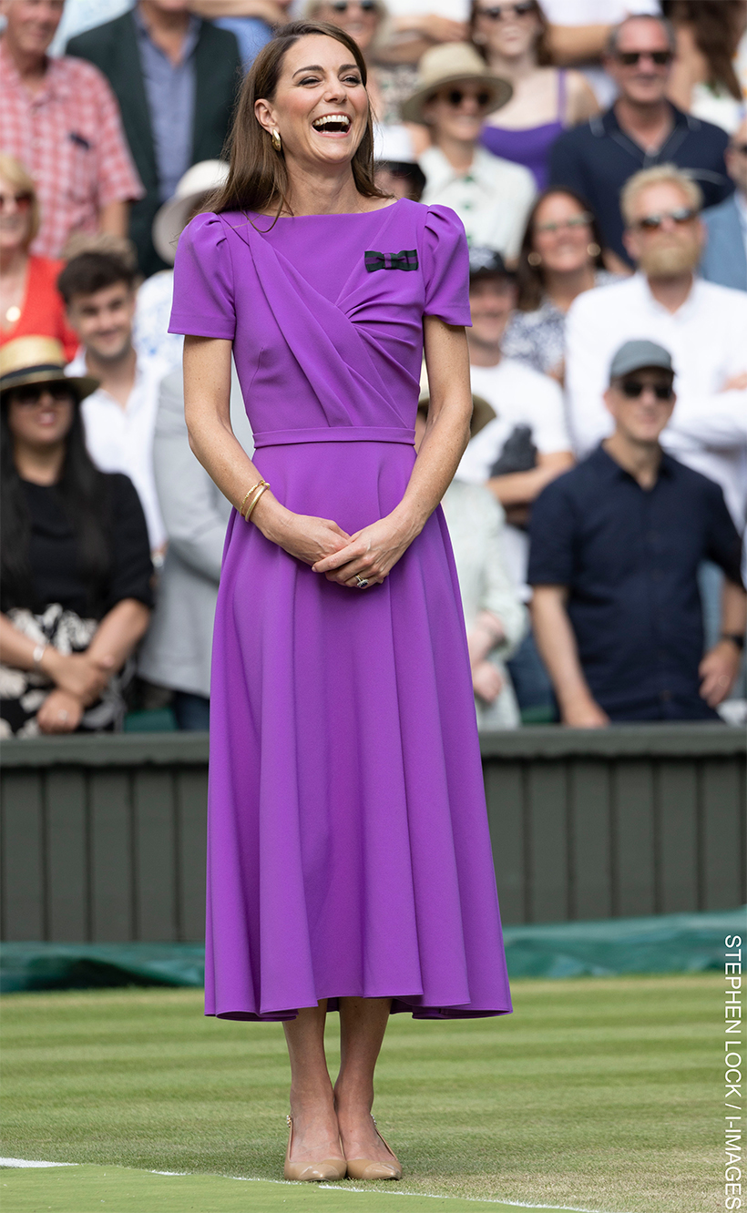 Kate looking radiant in her vibrant purple dress on Centre Court