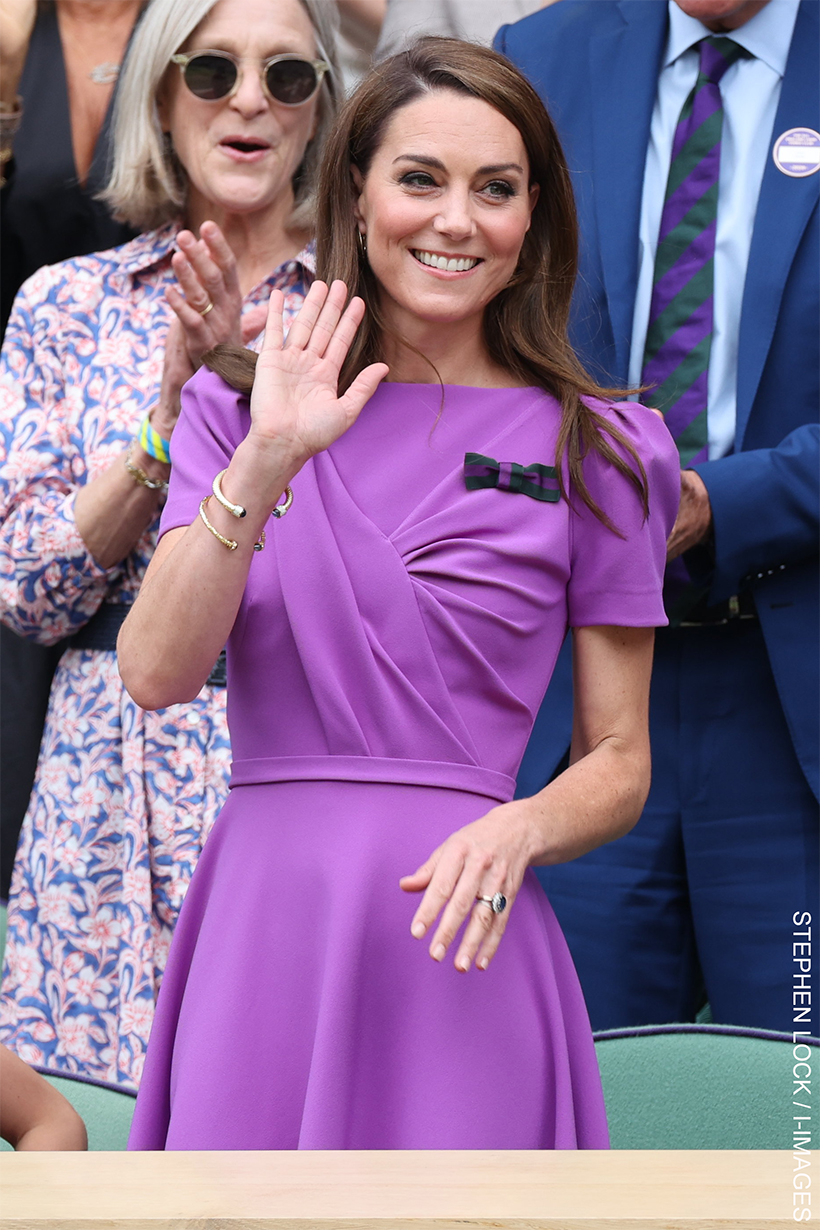 Kate Middleton wearing the purple Safiyaa dress at the 2024 Men's Wimbledon Finals