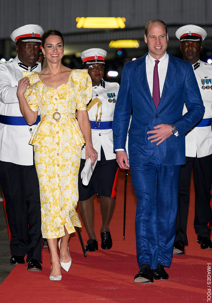 The Princess of Wales in a yellow patterned dress