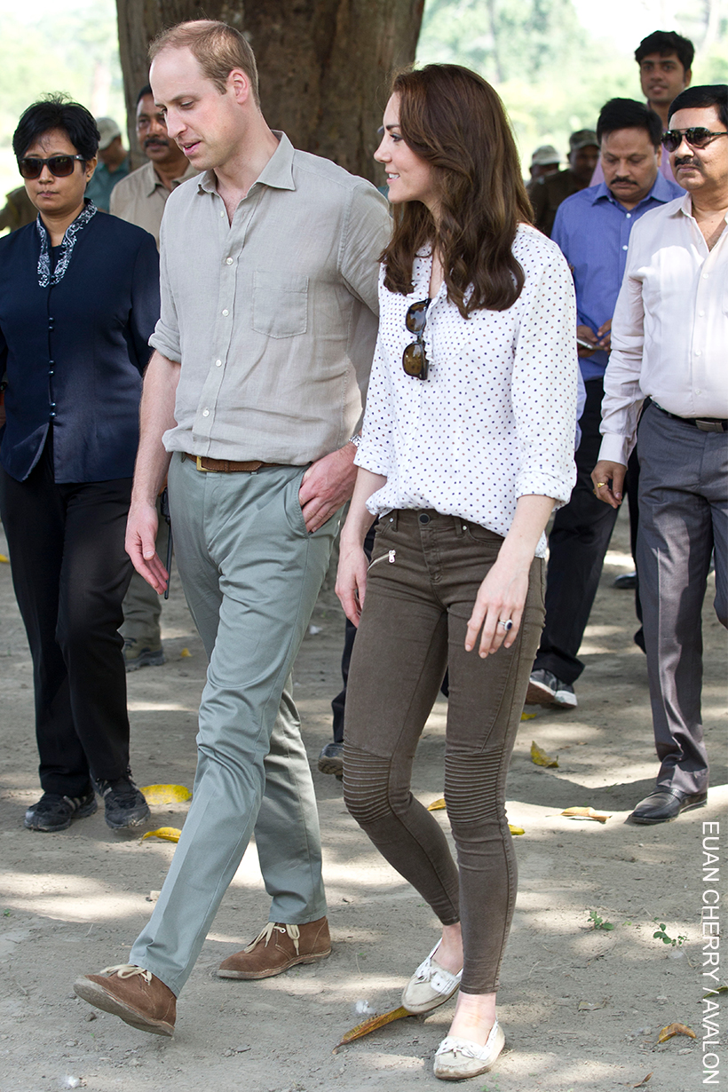 Kate Middleton looks chic in khaki jeans and spotted shirt for this engagement