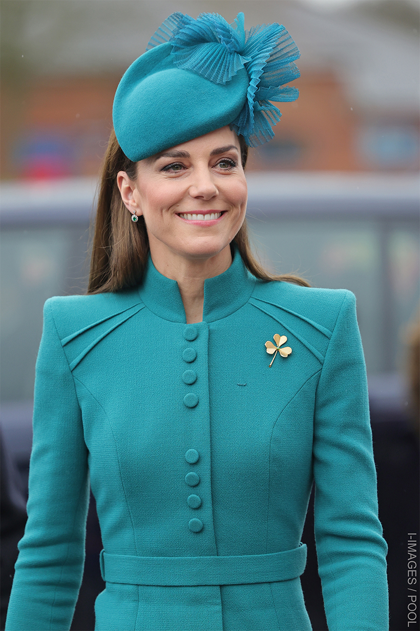 The Princess of Wales in the bright teal blue ensemble for St Patrick's Day. 