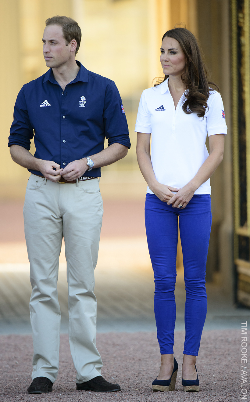 Kate Middleton pairs bright royal blue skinny jeans with an Adidas polo collar shirt at the Team GB Olympic Games