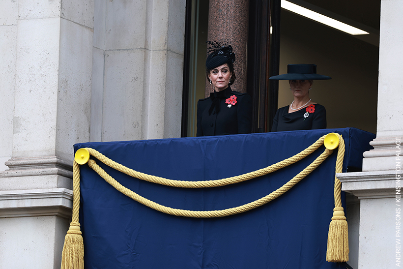 The Princess of Wales and the duchess of Edinburgh standing on the Foreign Office balcony on Remembrance Sunday 