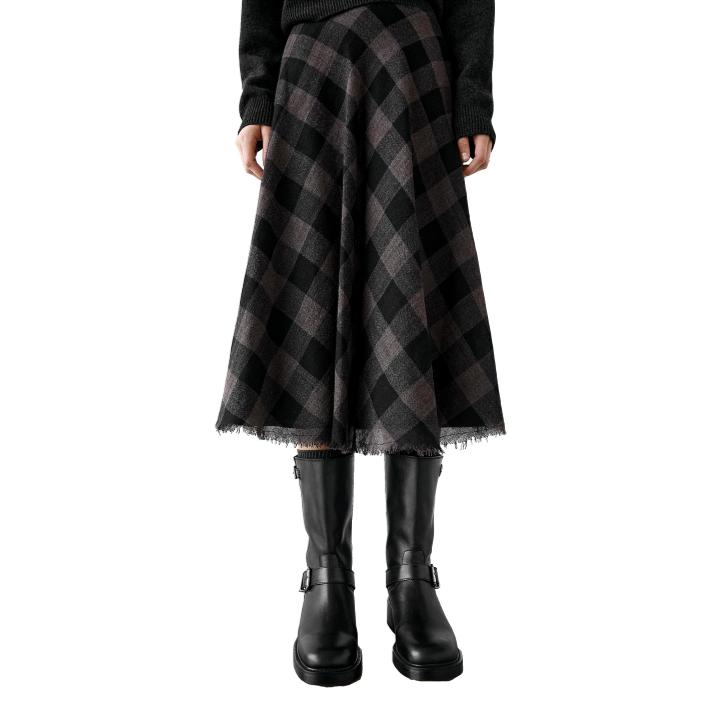 Massimo Dutti Wool Check Midi Skirt