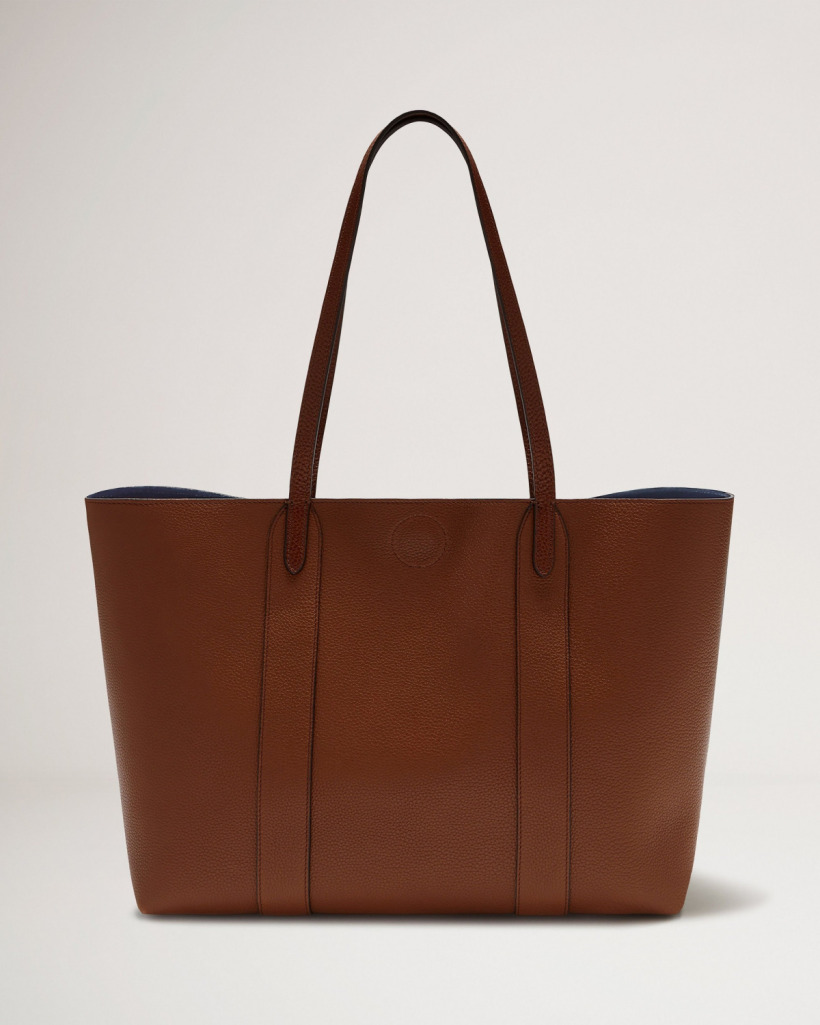 The back of the Mulberry Bayswater tote in brown Small Classic Grain Leather, showcasing its structured shape and smooth leather finish.