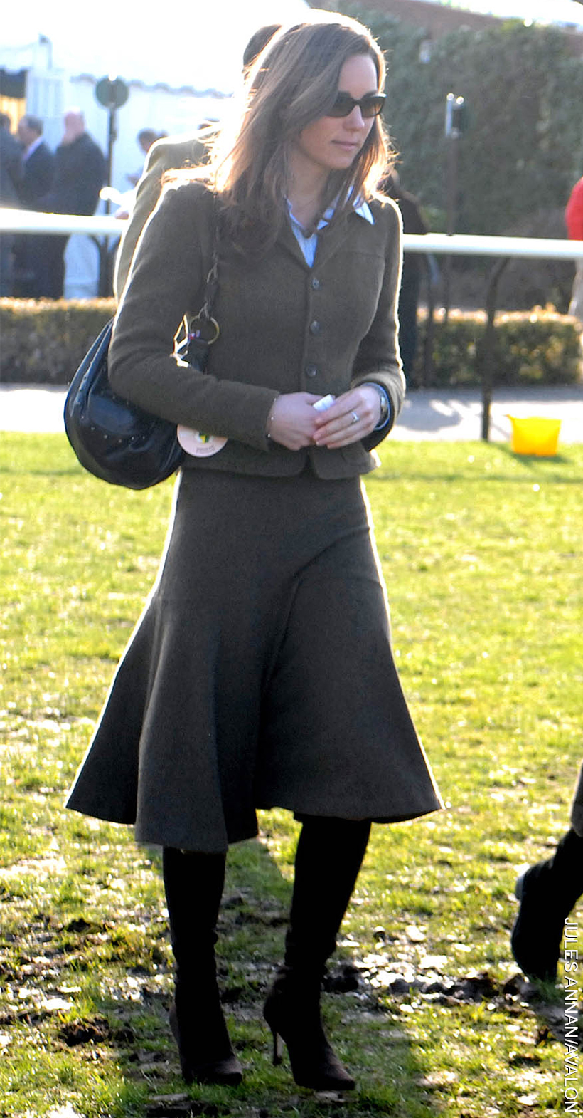 Kate Middleton in 2007 wearing an olive tweed jacket by Ralph Lauren.