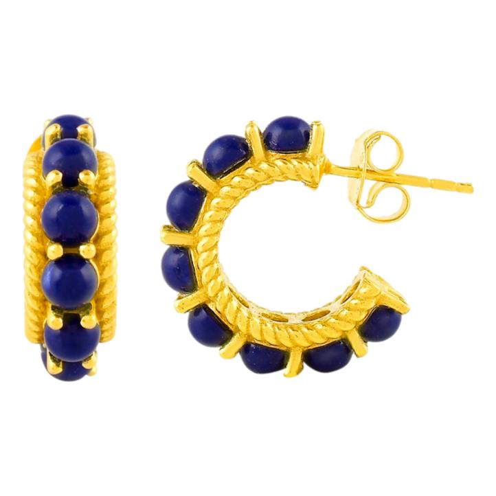 Shyla Rosalia Gold Hoops with Blue Lapis Stones