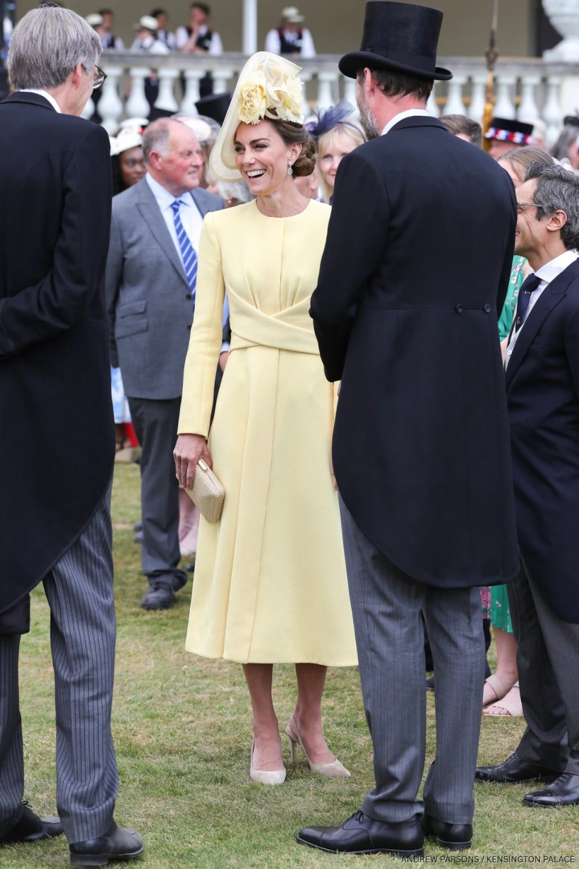 kate middleton re-wears butter-yellow dress to royal garden party Kate Middleton Pairs Her Wedding Earrings with a Butter Yellow Dress at Buckingham Palace Garden Party 2025
