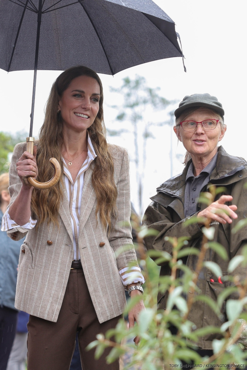 The Princess of Wales in her Blazé Milano pinstripe blazer visiting the Cancer Wellbeing Centre at Colchester Hospital in July 2025.