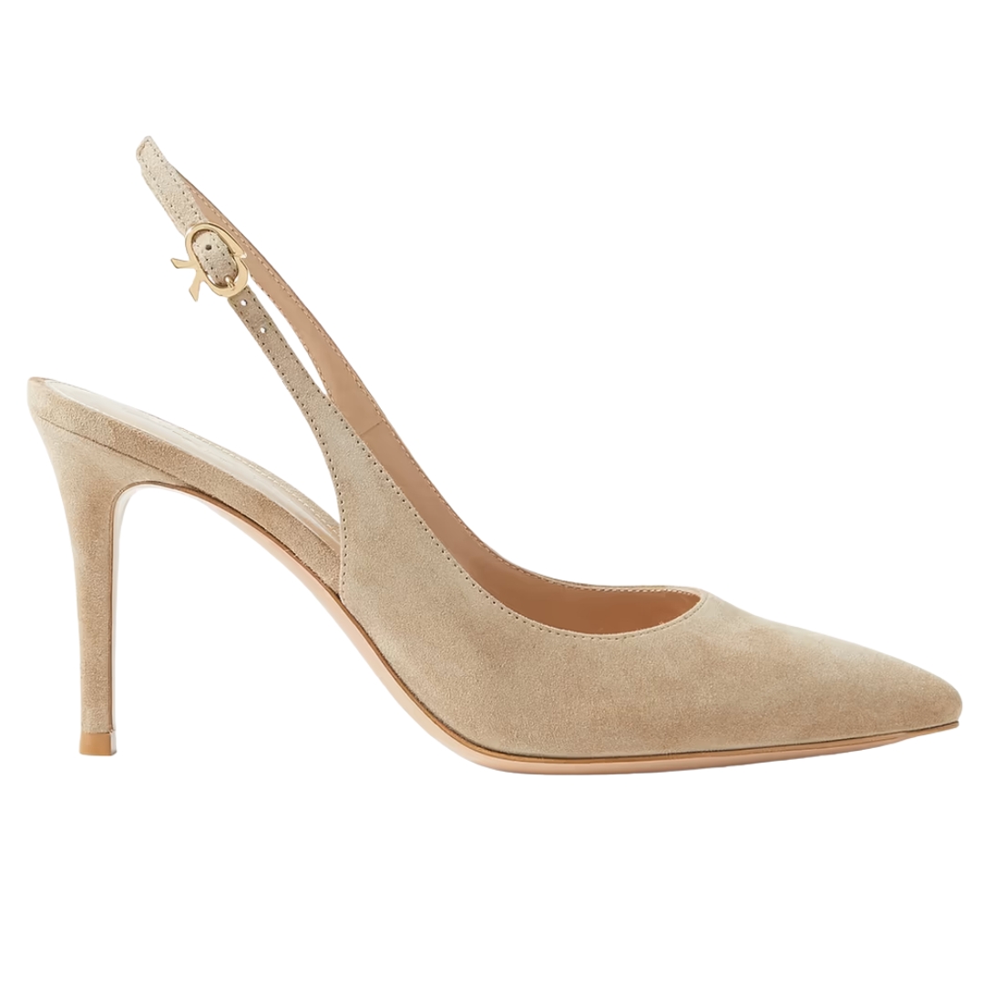 Gianvito Rossi Ribbon Sling Pumps in Neutral Suede