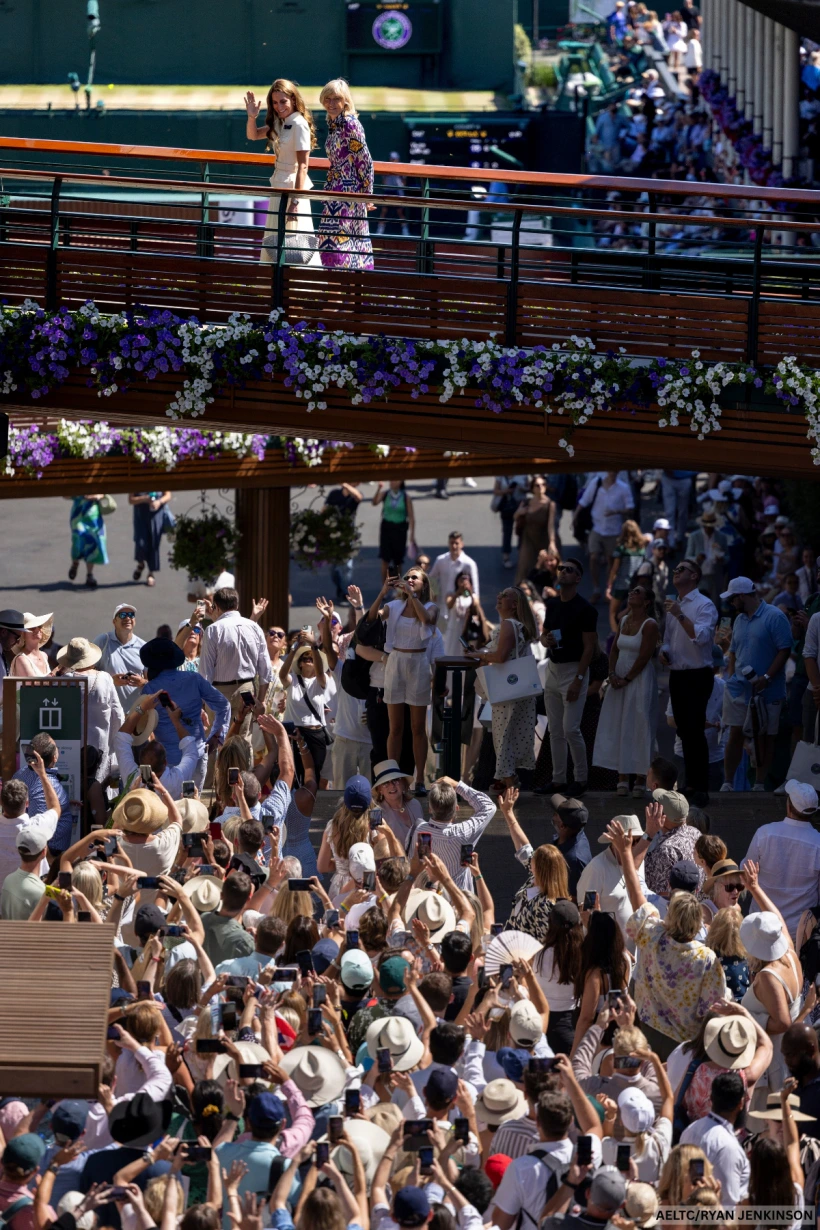 princess kate attended wimbledon 2025 in a white self-portrait dress Middleton Serves Up Classic Look Tennis Whites at Kate Middleton in Cobalt Blue