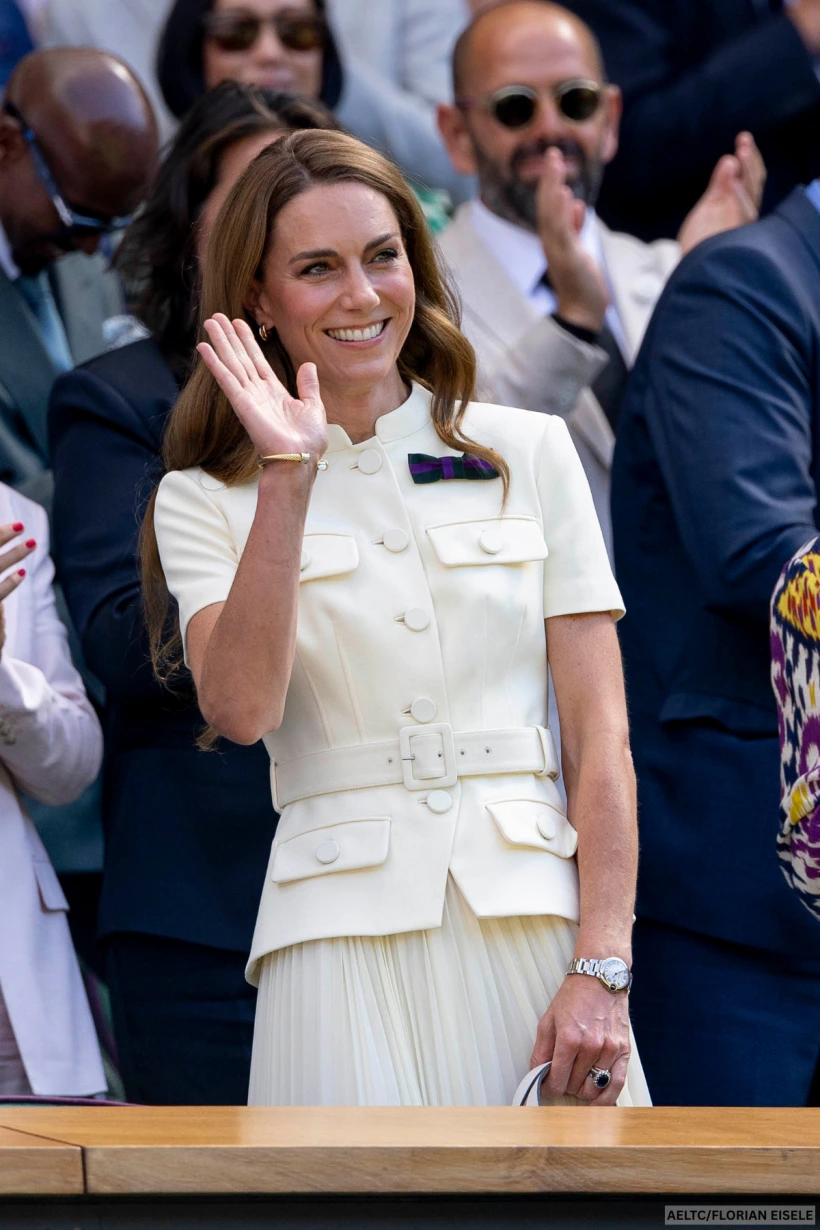 princess kate attended wimbledon 2025 in a white self-portrait dress Self Portrait for Wimbledon Women's Finals in 2023 and 2025! Kate debuted the light green dress in 2023, and today the white version after wearing a similar longer sleeved style a couple
