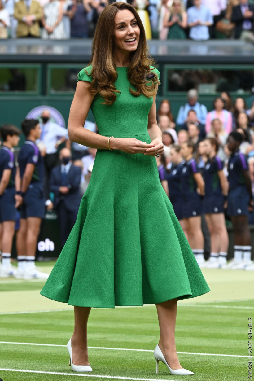 Kate Middleton wearing a green Emilia Wickstead dress at the 2021 Wimbledon Ladies' Final