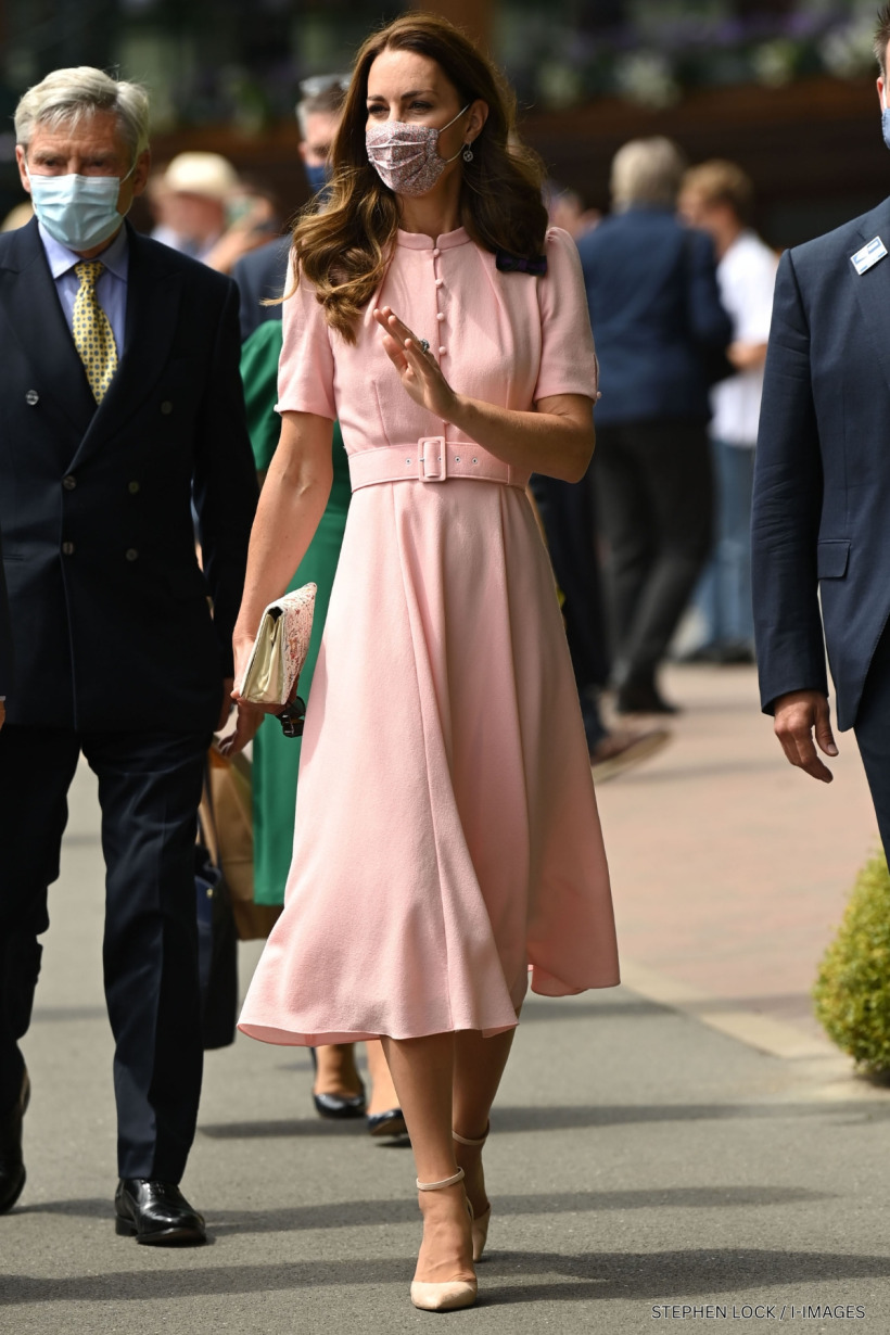Kate Middleton wearing a pink Beulah London dress at the 2021 Wimbledon Men's Final