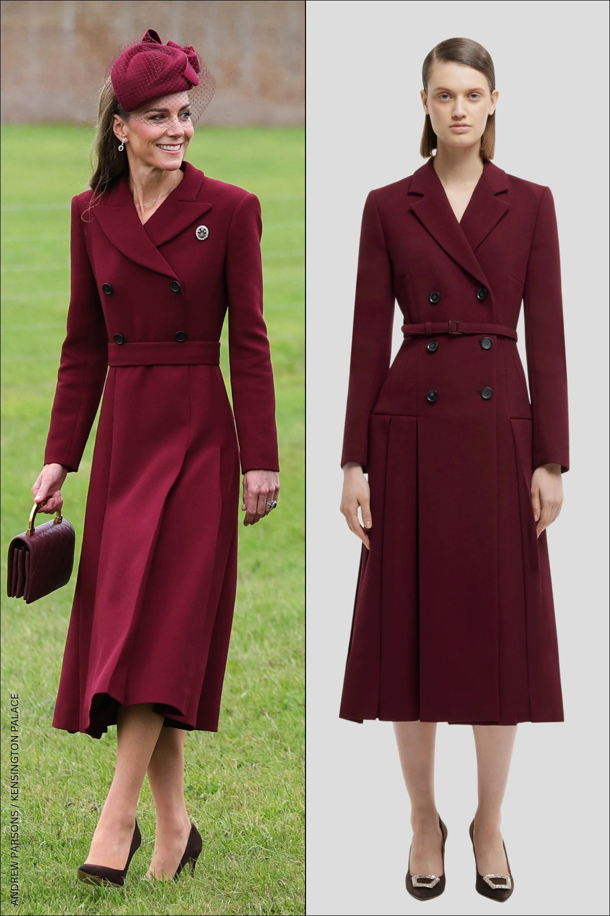 Kate Middleton Welcomes the President of the United States wearing Maroon  Emilia Wickstead ensemble