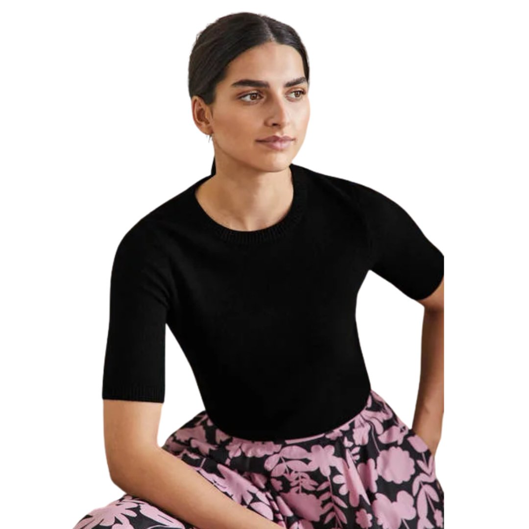 Boden Cashmere Crew Neck T-shirt in Black