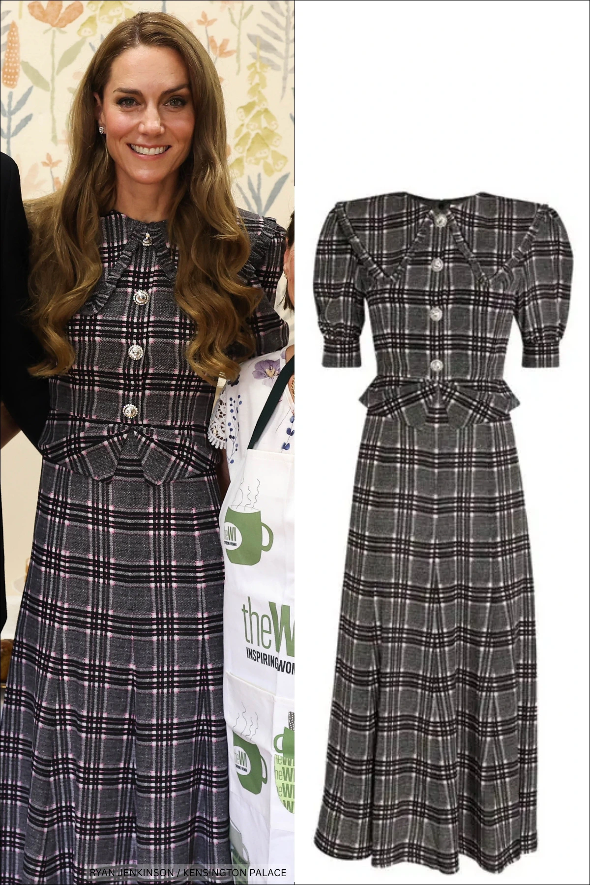 kate middleton rocks alessandra rich midi-dress for autumn : QUEEN OF REWEARING: For her video message to mark St David's day,  Princess Catherine has reborn the Alessandra Rich Red & Black Houndstooth Midi  Dress she debuted in 2021. The vintage