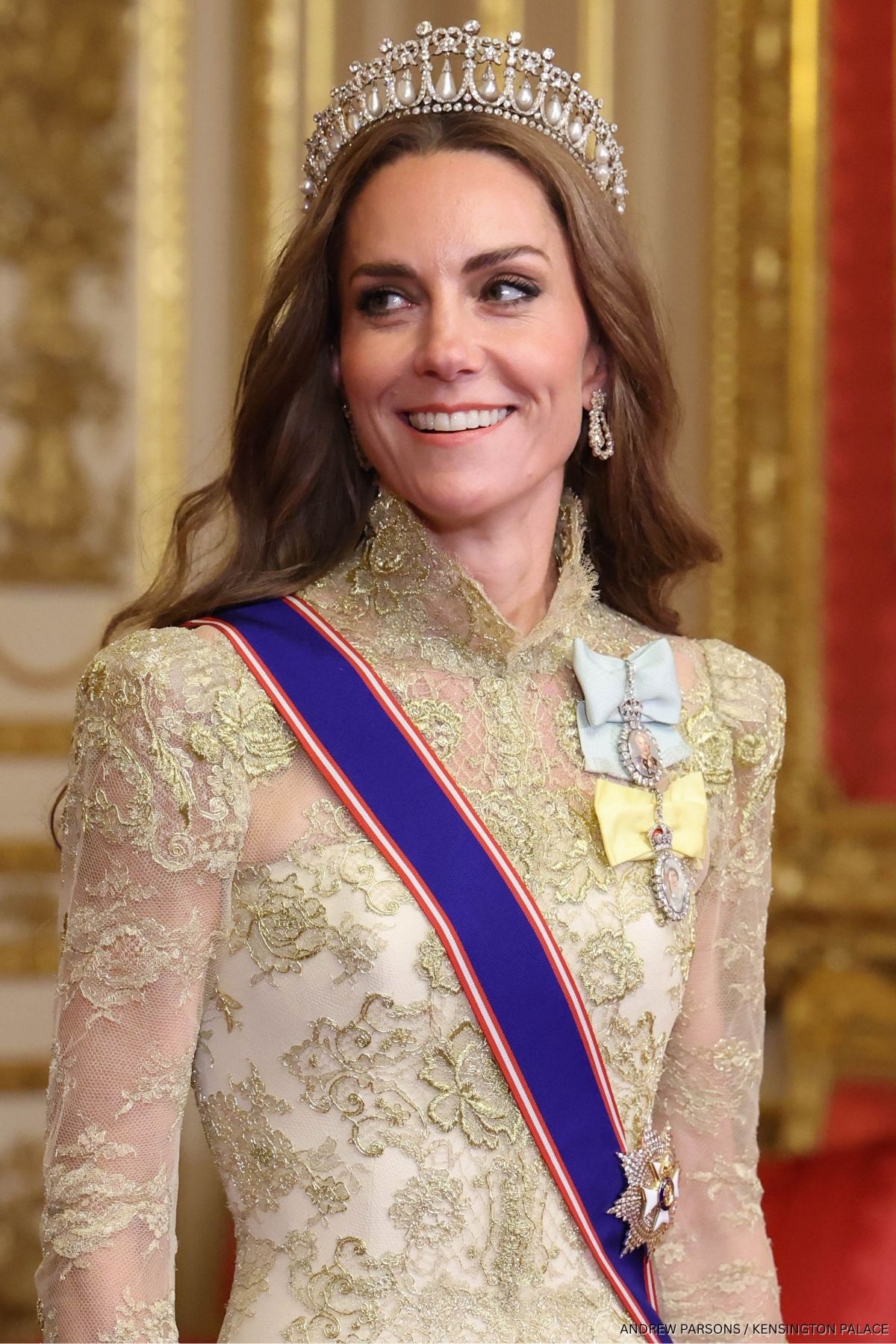 All the Glittering Gowns and Sparkling Tiaras Kate Middleton Has Worn to State Banquets So Far
