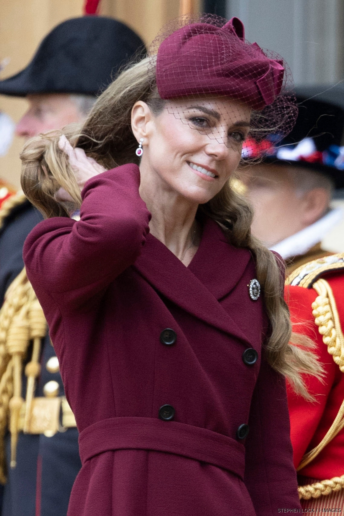 Kate Middleton Welcomes the President of the United States wearing Maroon Emilia Wickstead Ensemble at Windsor Castle