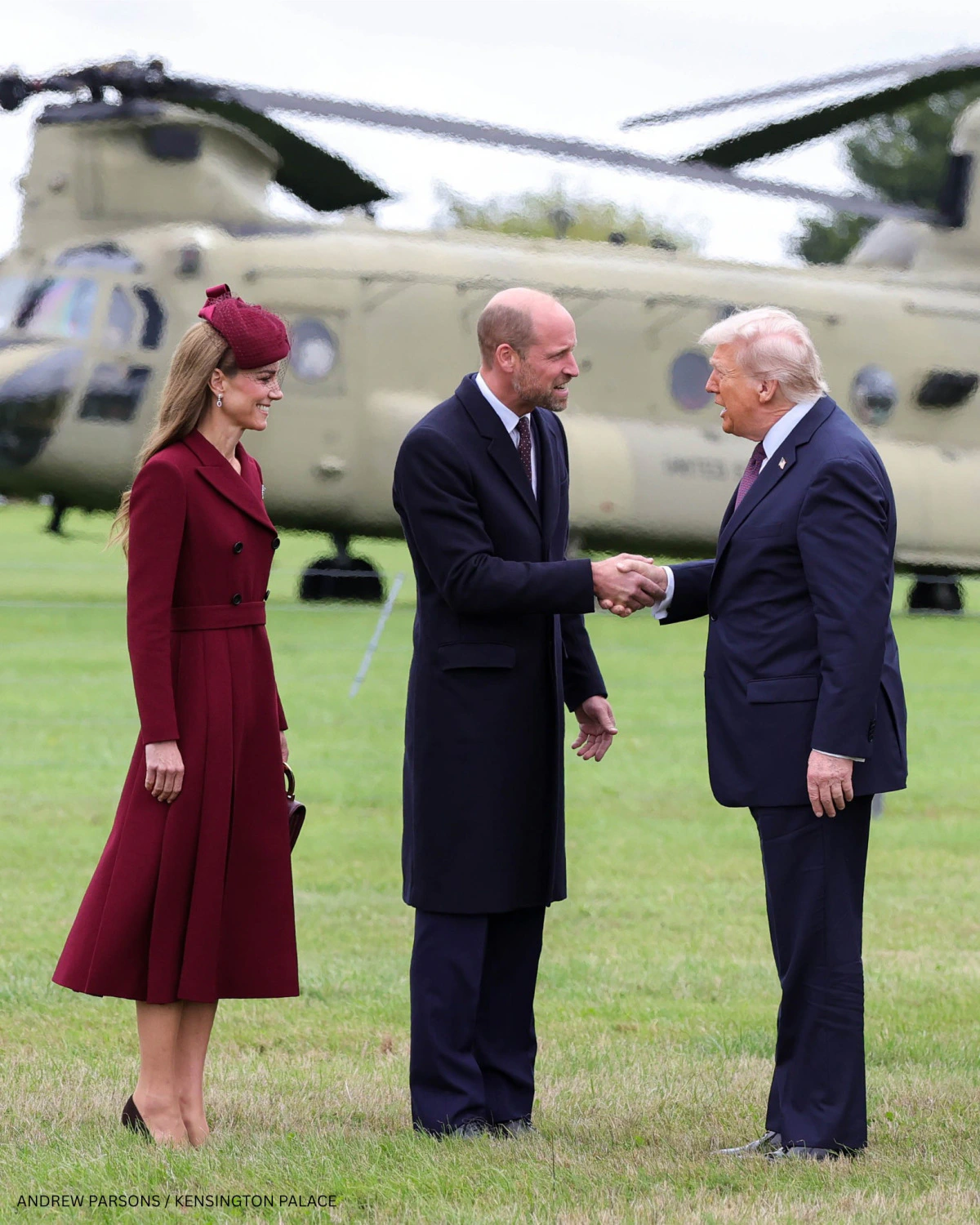Kate Middleton Welcomes the President of the United States wearing Maroon Emilia Wickstead ensemble Kate Middleton Welcomes the President of the United States wearing Maroon Emilia Wickstead ensemble