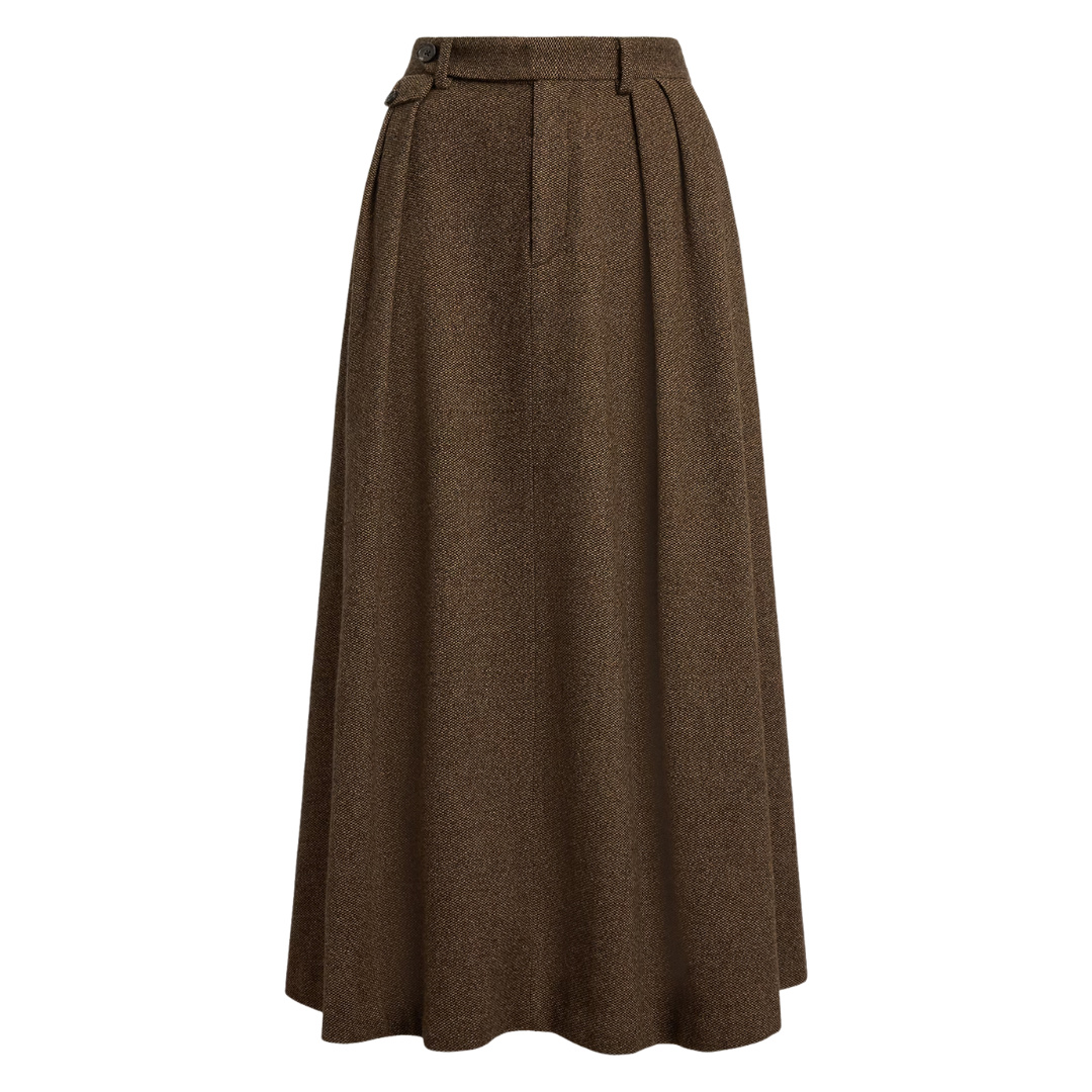 Ralph Lauren Evilyn Birdseye Tweed Skirt in Dark Brown