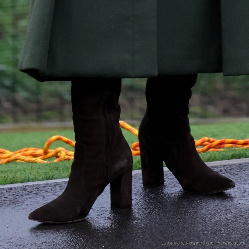 Kate Middleton wearing the chocolate brown suede block heel boots by Gianvito Rossi