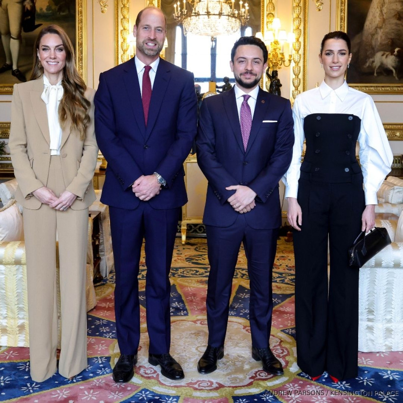 The Princess of Wales wearing the camel Roland Mouret suit during her audience with the Jordanian Royals in September 2025