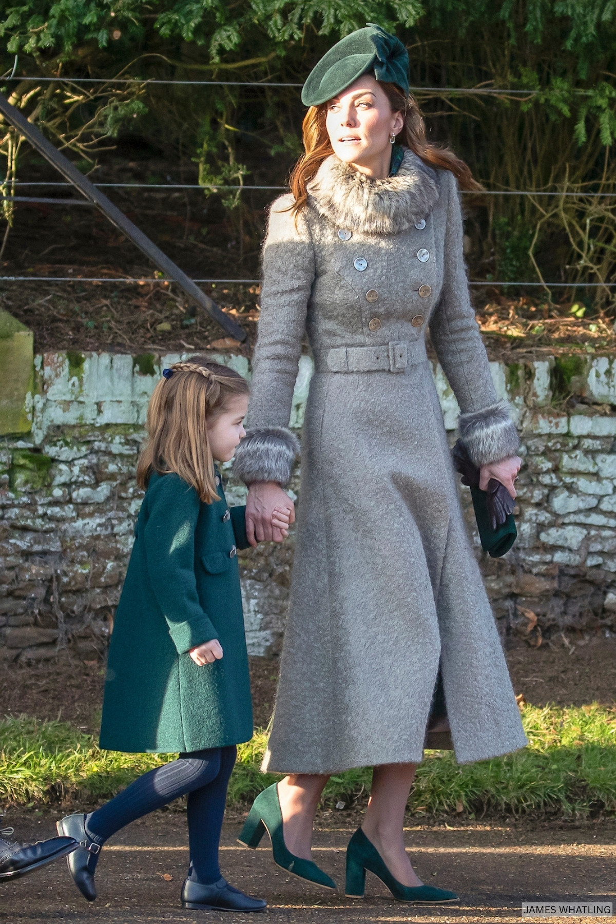 Kate Middleton and Princess Charlotte walking to church on Christmas Day 2019.