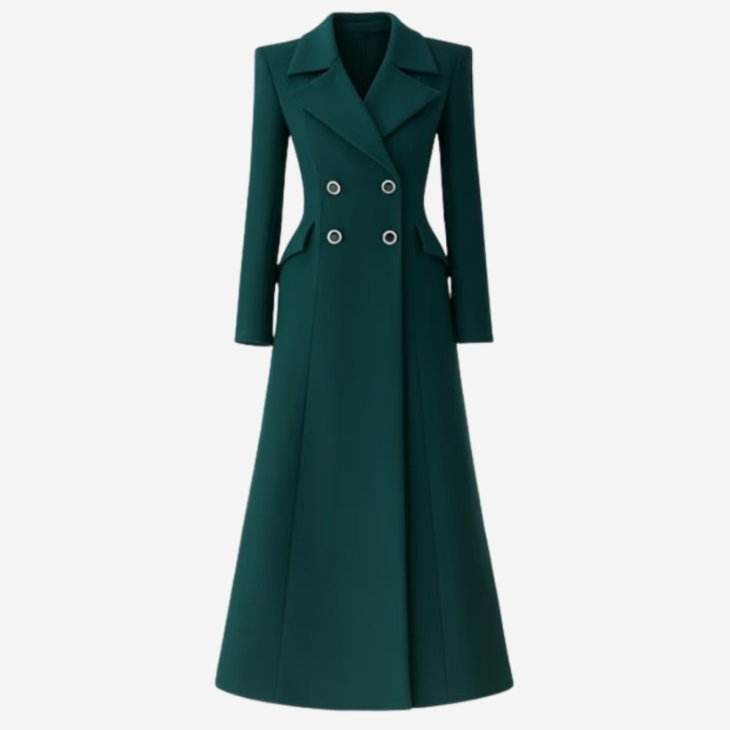 A product image of the dark green coat by Catherine Walker