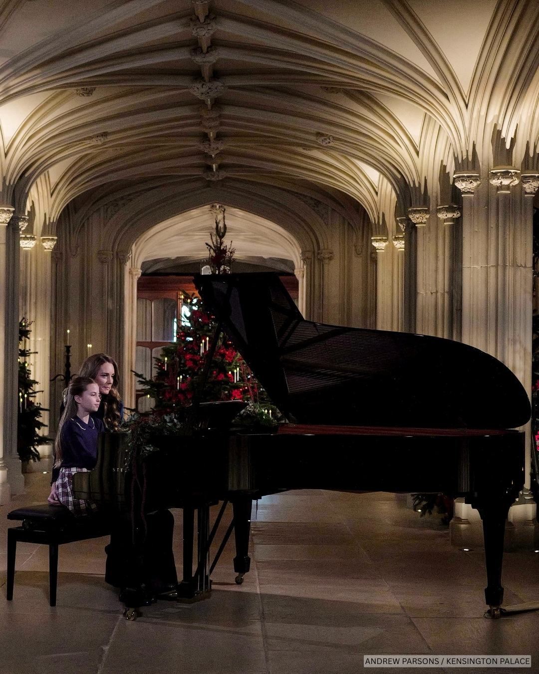 The Princess of Wales plays a duet at the piano with her daughter, Charlotte