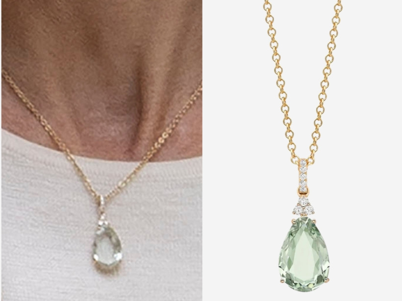 The Kiki McDonough Candy green amethyst and diamond pendant necklace on a delicate yellow gold chain.