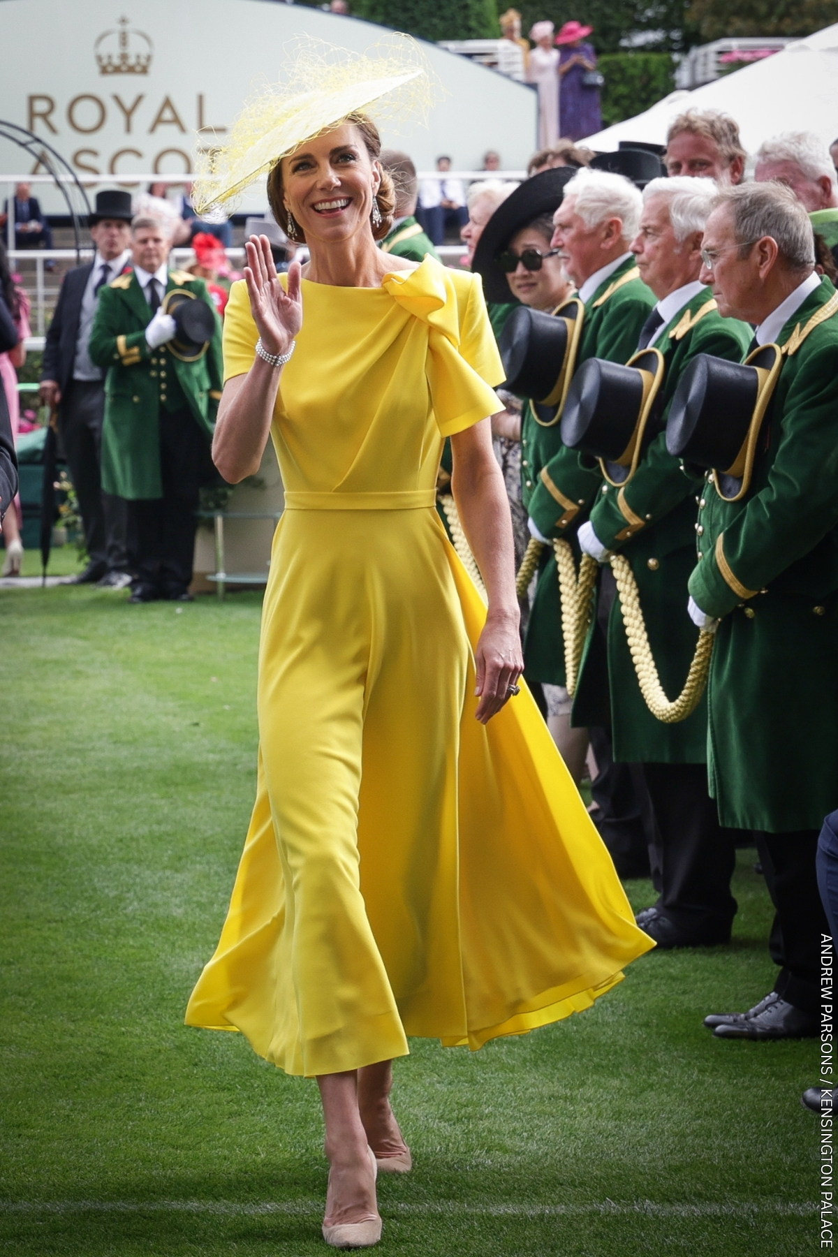 Kate Middleton wearing a sunshine yellow Roksanda 'Brigitte' dress with a matching wide-brimmed Jane Taylor hat at Royal Ascot 2026