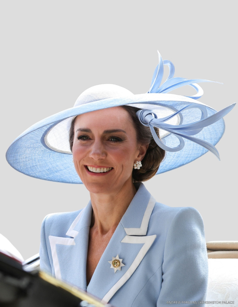 The Princess of Wales's powder blue and ivory Philip Treacy hat with its wide, downward-curving saucer brim