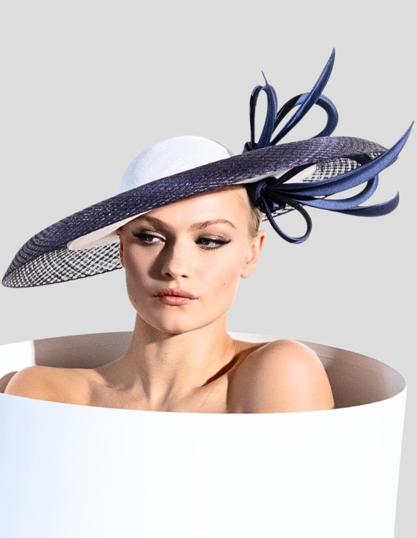 Side view of Kate's bespoke Philip Treacy OC 315 hat, showing the sculptural trim above and below the brim
