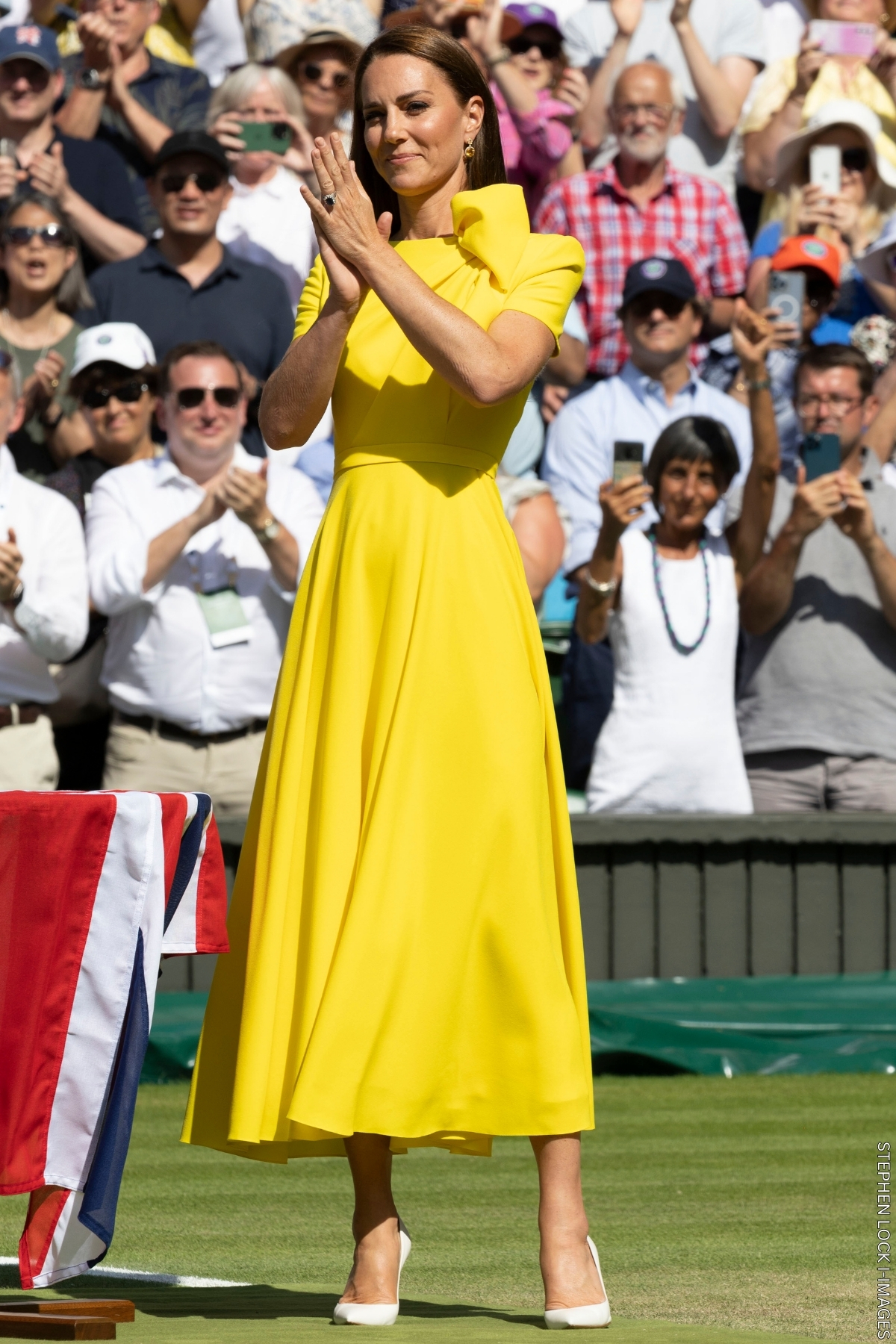 Kate Middleton wearing the yellow Roksanda 'Brigitte' dress at Wimbledon in 2022