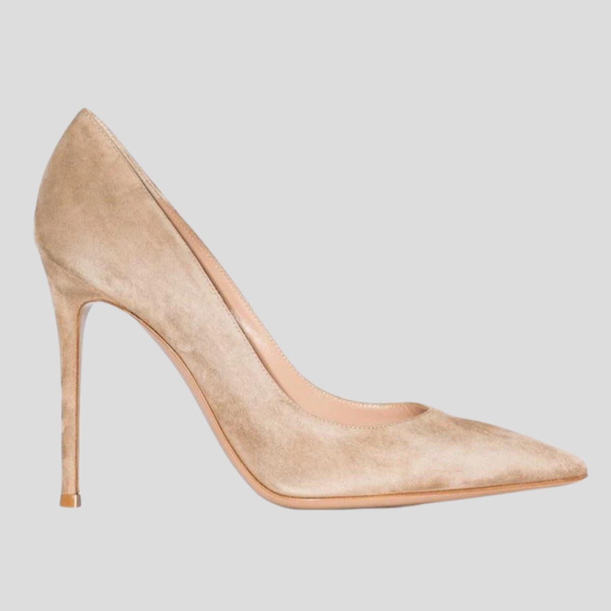 The Gianvito Rossi 'Gianvito 105' pump in bisque suede, a pointed-toe style with a 105mm stiletto heel