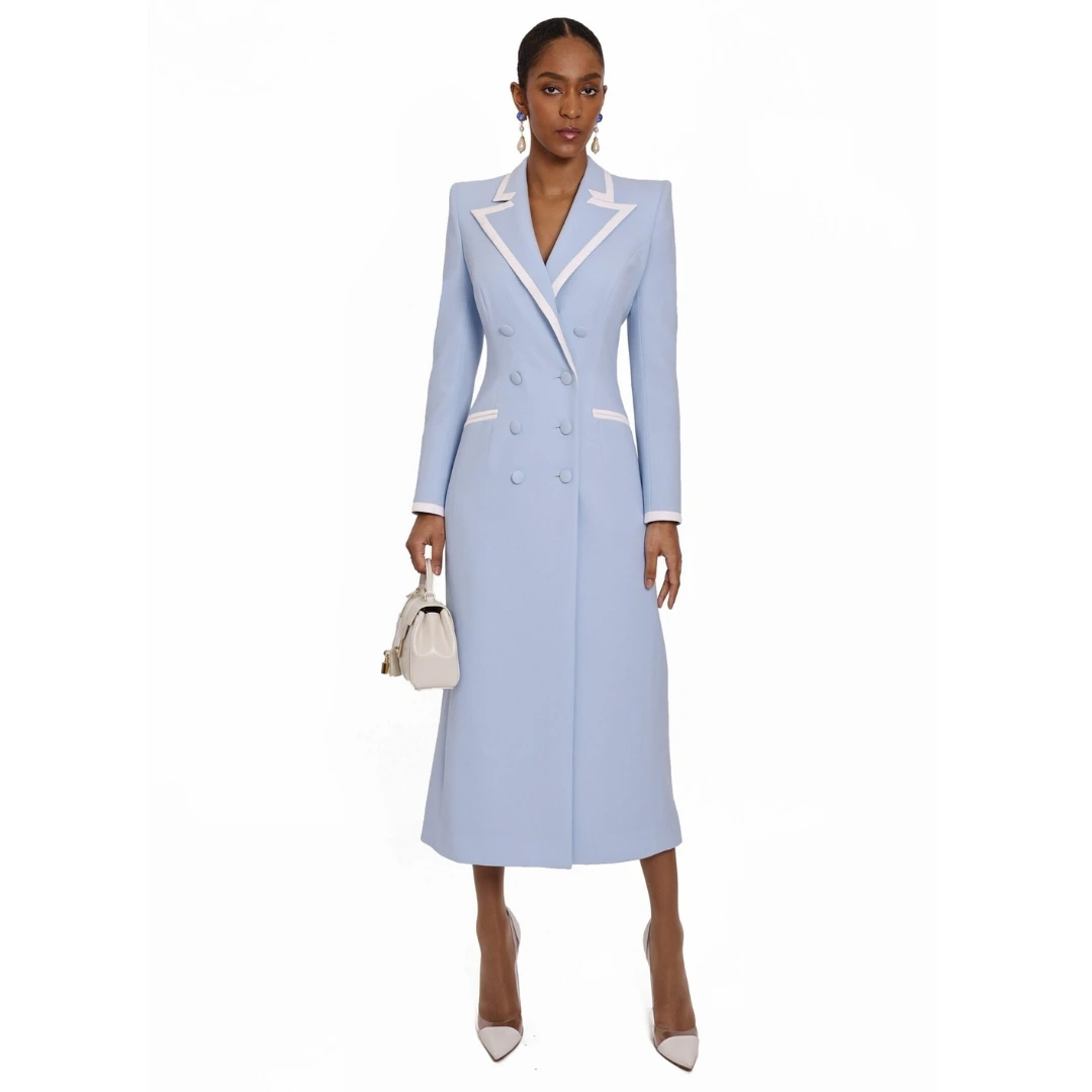 evening coat dress Black crpe tailored coat dress featuring crystal embroidery
