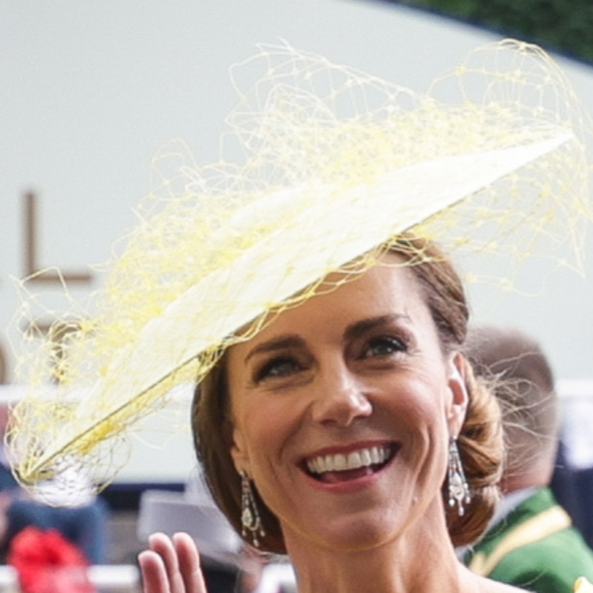 Kate Middleton wearing a yellow Jane Taylor 'Epona' hat at Royal Ascot 2026