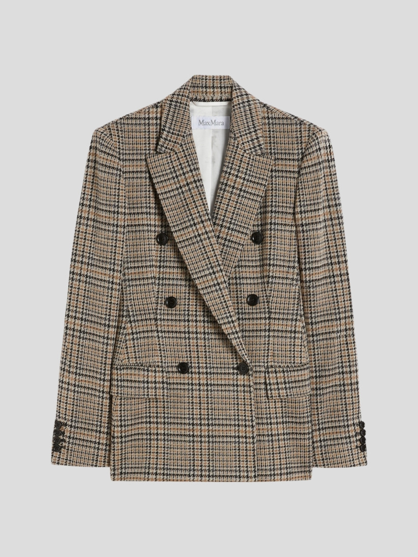 The Max Mara double-breasted blazer in a grey and brown Glen plaid check