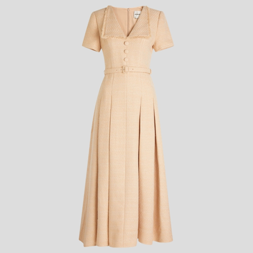 Product image of the Roland Mouret Belted Bouclé Maxi Dress in dark cream