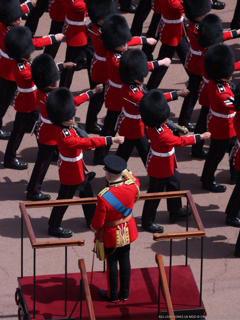 King Charles takes the Royal salute at Horse Guards Parade during Trooping the Colour