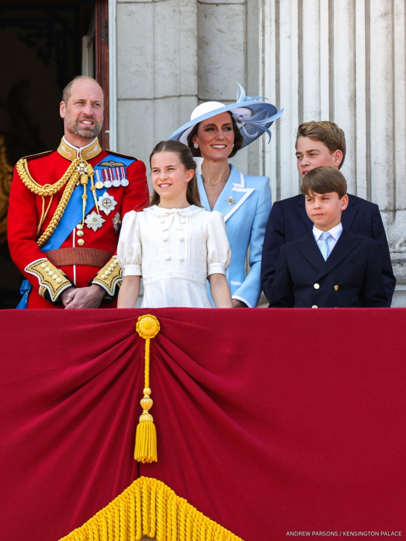 The Prince and Princess of Wales with George, Charlotte and Louis on the Buckingham Palace balcony